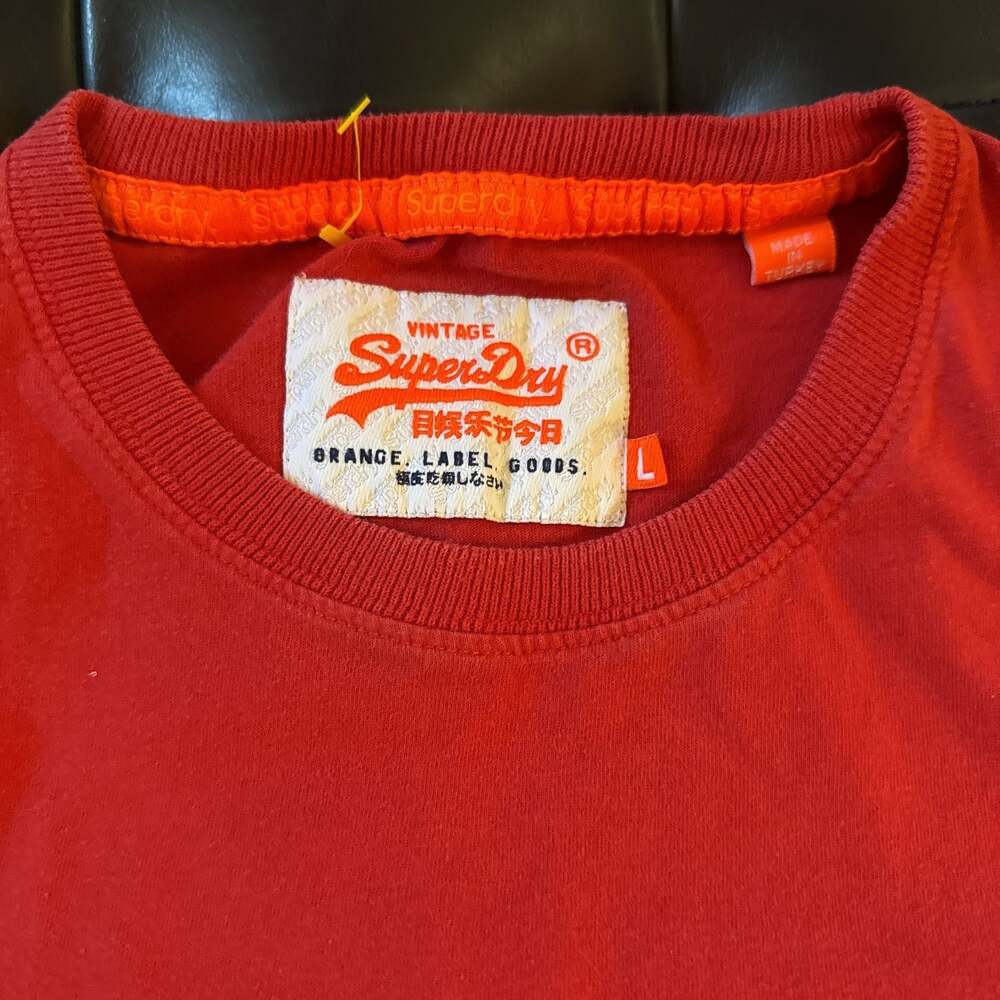 Superdry Mens L (M) T- Shirt Red Cotton Orange Label Logo Top – ,